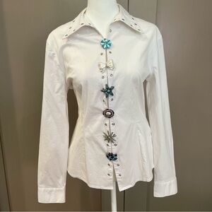 Vintage Boutique Pull-Over Dress Shirt with Vintage Pins